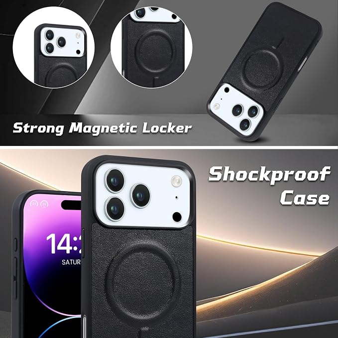 Lacass for iPhone 17 Pro Max Detachable Crossbody Wallet Case, Compatible with MagSafe Magnetic 2 in 1 RFID Blocking PU Leather Wallet Cover Card Holder Zipper Make Up Mirror (Black)