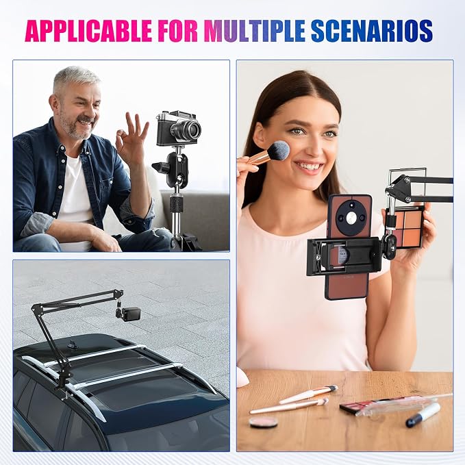 30" Magic Arm Holder w Clamp - Overhead Phone Mount for Desk, Smooth 360° 1/4" & 5/8" Thread Webcam Stand for Phone, Tablet, Webcam, Mic, Camera - Content Creators & Streaming