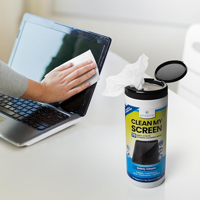 enspire® CLEAN MY SCREEN; Anti-Static Screen and Electronics Cleaning Wipes; 70 Count Tub; 905105