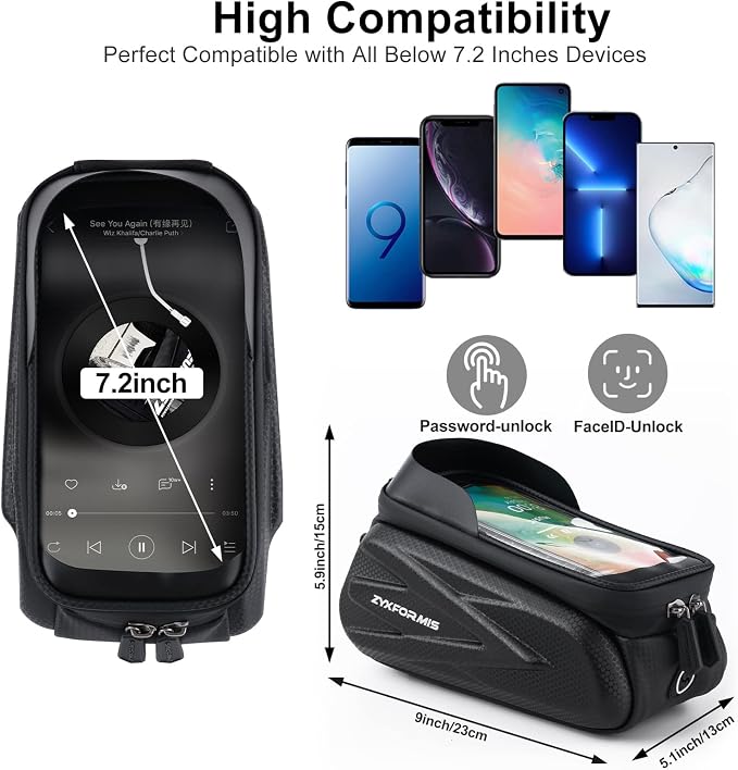 Bike Phone Front Frame Bag Bicycle Bag Waterproof Bike Phone Mount Top Tube Handlebar Bag Bike Phone Case Holder Accessories Compatible with iPhone 11 XS Max XR Fit 7β