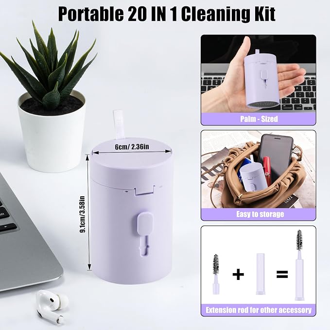 walrfid Laptop Phone Screen Cleaner Kit, Computer Keyboard Brush Cleaning Spray for iPhone AirPods MacBook iPad, 20-in-1 Electronic Device Clean Tool for Camera Earbud Car Screens (Purple)