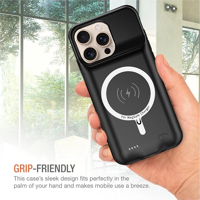 Wireless Charging Case for iPhone 16 Pro Max, 12000mAh High Capacity Portable Rechargeable Battery Case Qi Wireless Charging with iPhone 16 Pro Max (6.9 inch) Extended Battery Charger Cover(Black)