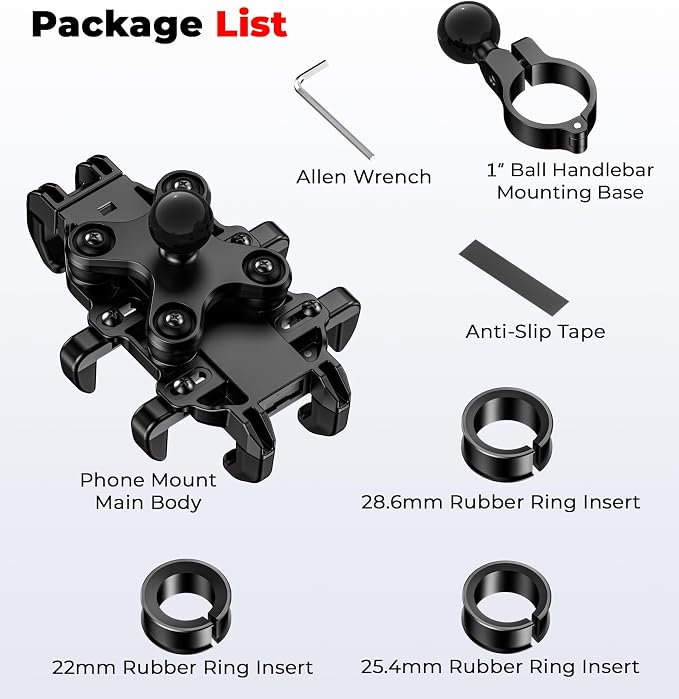 VAZESWIN Motorcycle Phone Mount with Vibration Dampener, Anti-Shake Bike Phone Holder with Aluminum Alloy Handlebar Clamp, One-Handed Operation Motorcycle Cellphone Mount Fit for 5.4"-7.2" Smartphone