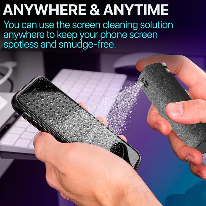 Mini Screen Cleaner Spray – Finger Proof Screen Cleaner for Smartphones, iPads, MacBooks, Laptops, Car Screens, Touchscreens – 3in1 Mist Cleaner, Microfiber Cloth and Protective Cover (Red)