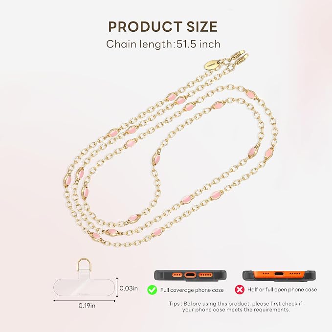 Phone Lanyard for Cellphone Case Crossbody Phone Strap Detachable Phone Charms Strap Anti Theft Necklace Holder for iPhone For Women (pink-gold)
