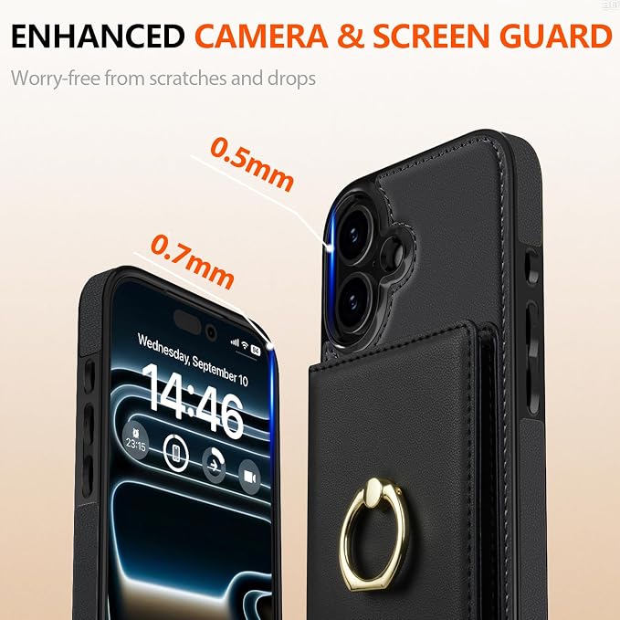 LOHASIC for iPhone 17 Case Wallet with Card Holder, 360° Rotation Ring, RFID Blocking, 5 Card Slots, PU Leather 6.3" Cover for Apple 17 Men Women, Black