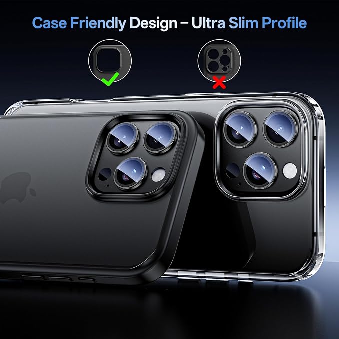 Camera Lens Protector for iPhone 16 Pro Max/iPhone 16 Pro-Single Piece,Ultra Thin Aluminum Alloy Frame,9H Dual-Strength Glass with 99% AR Light Transmittance,Case Friendly,Black Titanium