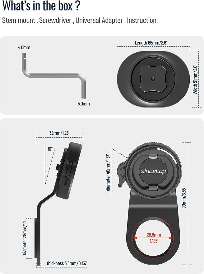 sincetop Bike Phone Mount,Mountain Bicycle Stem Phone Holder-Aluminum Handlebar Mini Phone Clip,Gravel/MTB/Road EBike Cycling Cell Phone Clamp,Quick Release Attach/Detach-Black【Series C-1st Gen】