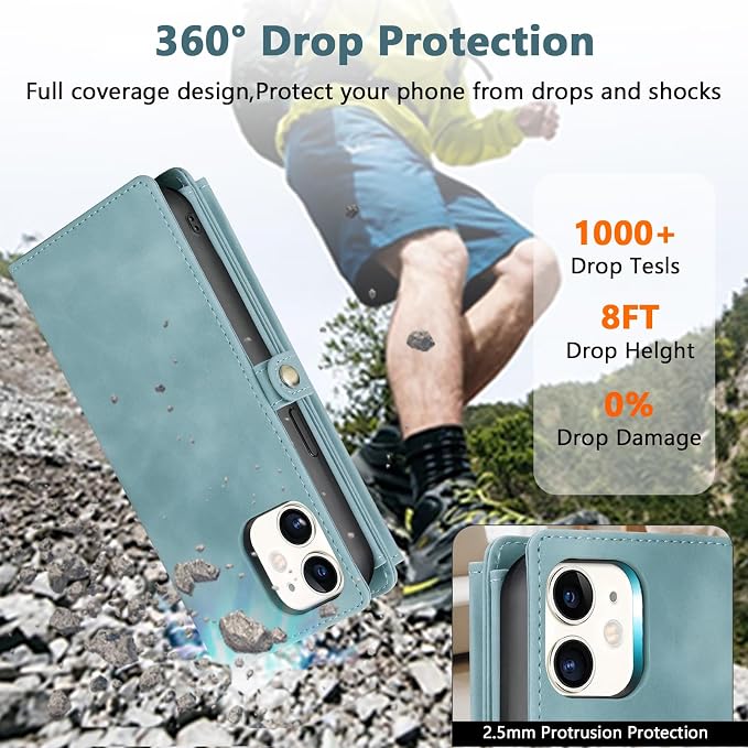 Wallet Case for iPhone 12/12 Pro with Card Holder/Crossbody Wallet/Strap| RFID Blocking | Magnetic | Kickstand | Detachable | PU Leather Phone Case for iPhone 12/12 Pro,6.1 in,Blue