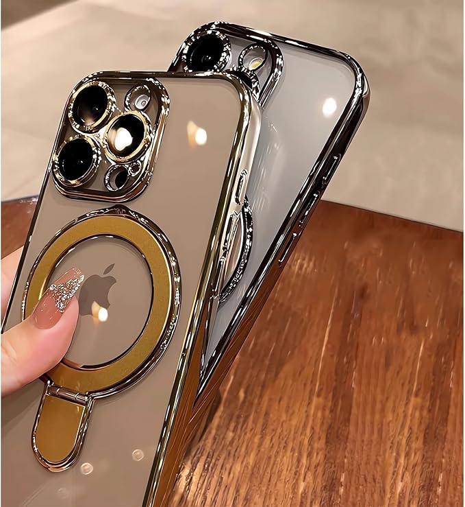 LXK Magnetic Invisible Stand for iPhone 16 Pro Case 6.3" Compatible with MagSafe, Military-Grade Protection, with Camera Protector, Clear Scratch-Resistant Back Cover for iPhone 16 Pro,Desert Titanium