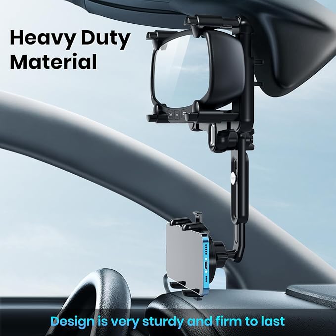 IPOW Large Rearview Mirror Phone Holder, Rotatable and Retractable, Anti-Shake Phone Mount for Car Compatible with iPhone 17/16/15/14/13/12/11 Pro Max, Samsung All 4-7 Inch Phones
