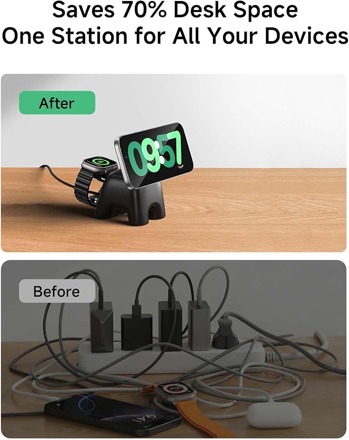2026 Magnetic Wireless Charging Station, 15W Ultra-Fast Charger Stand for iPhone 17 16 15 14 13 12 Pro Max, 5W for Apple Watch&Airpods, 2-in-1 Foldable Charger for Home/Office/Travel(with 30W Adapter)