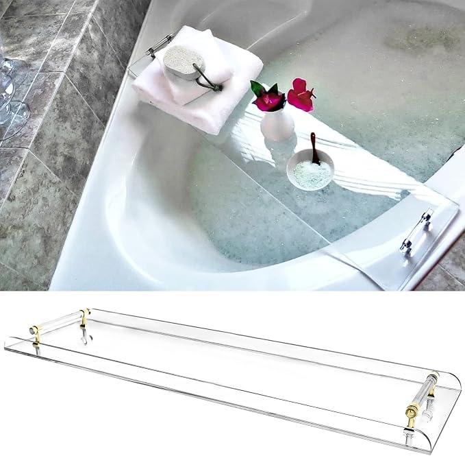Acrylic Bathtub Tray Caddy, Bath Tub Rack Shelf, Luxury Bathroom Organizer Tablet Holder,Reading Rack,Tablet Holder,Cellphone Tray and Wine Glass Holder