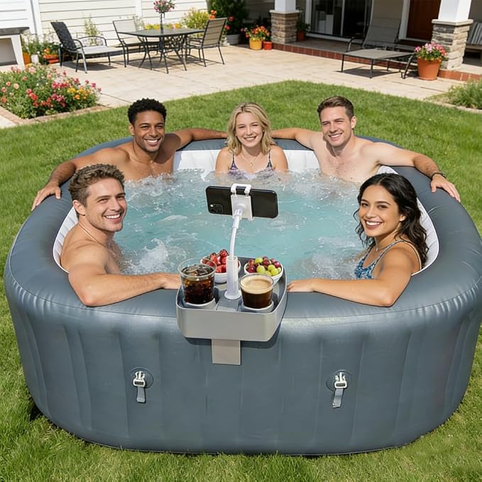 Hot Tub Table Tray with Adjustable Phone Holder, Bathtub Table Tray, Hot Tub Accessories for Inflatable Tub and Pool