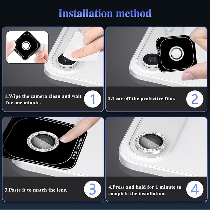 ShinKin Camera Lens Protector for iPhone Air (6.5 inches), Glitter Camera Cover, 9H Tempered Glass Individual Metal Ring Camera Protector for iPhone 17 Air (Diamond - Silver)
