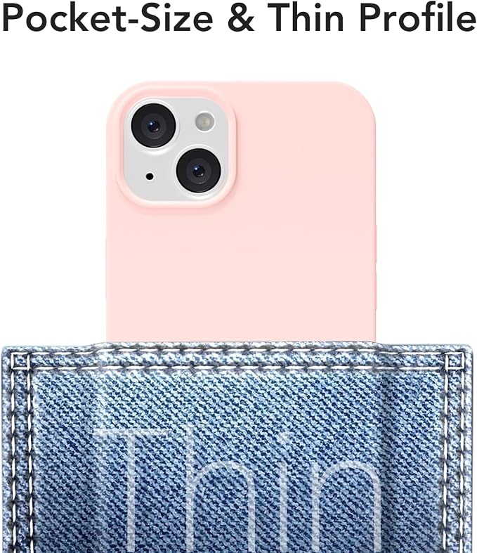 for iPhone 15 Plus/ 14 Plus Case Silicone Compatible with Magsafe Case, Ultra Slim Thin Magnetic Phone Cases Mag Safe, Cute Soft Rubber Gel Matte Wireless Charging Cover for Women, Light Pink