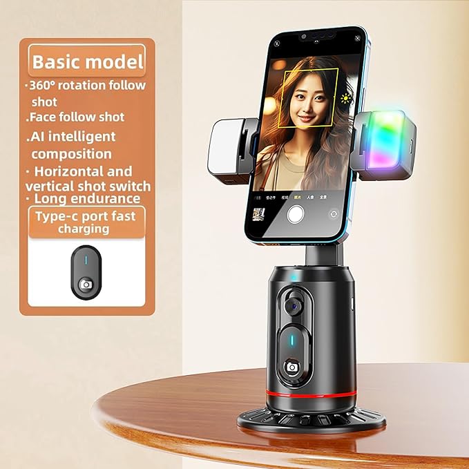 Crienten Auto Face Tracking Tripod, 360° AI Face Tracking Phone Holder with Remote, No App,Smart Phone Stand for iPhone & Android, Rechargeable Tripod for Video Recording, Live Streaming, TikTok, Vlog