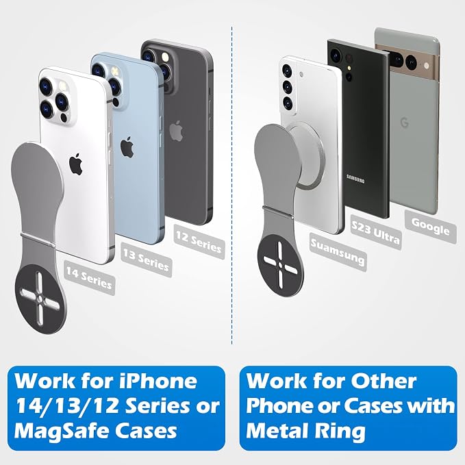 Detachable Magnetic Phone Holder for Laptop & Car, Foldable Desk Phone Stand, Adjustable Magnetic Phone Tripod Mount Adapter with 1/4" Screw Design for MagSafe iPhone and All Phones, Gray