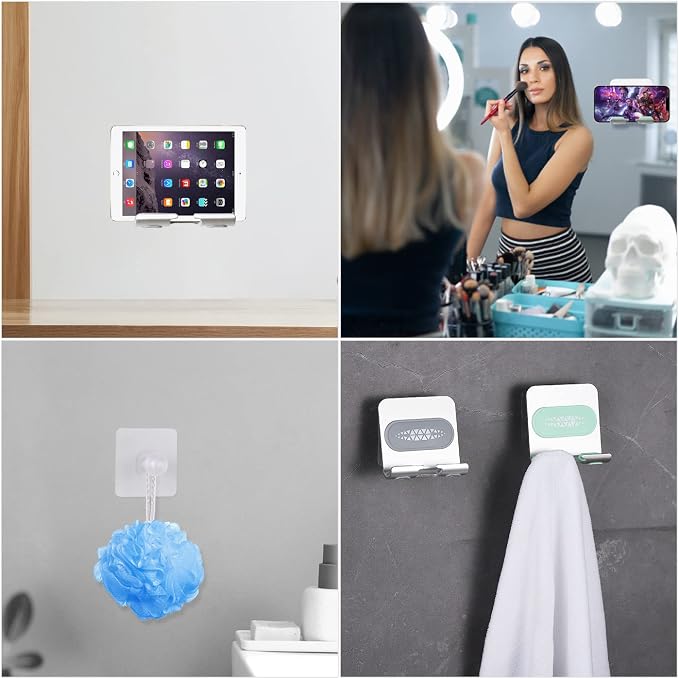 Shower Mount Phone Holder - Adjustable Cell Phone Stand with Adhesive Pads for Bathroom and Kitchen (1 PCS)