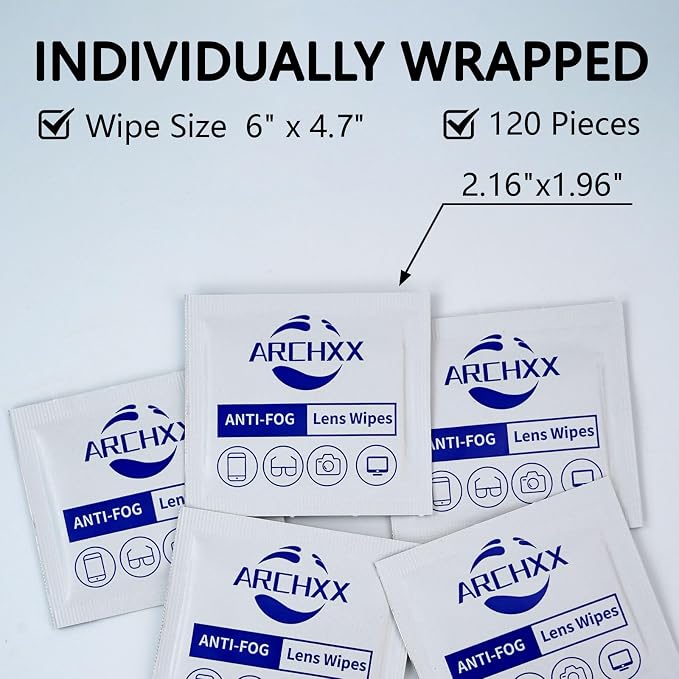ARCHXX Anti Fog Wipes for Glasses, 240 Count,Pre-Moistened Cleaning Wipes, Lens Cleaner Wipe for Eyeglasses,Sunglasses,Goggles,Screen,Phone,Individually Wrapped Eye Glasses Cleaner