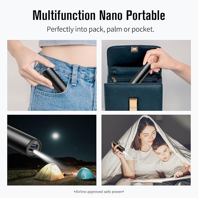Portable Charger, 5000mAh Mini Power Bank, S03 2-Pack Pocket Size Fast Charging USB-C (in&Out), PowerNano T2, Compatible with iPhone Series, Android Phone and More