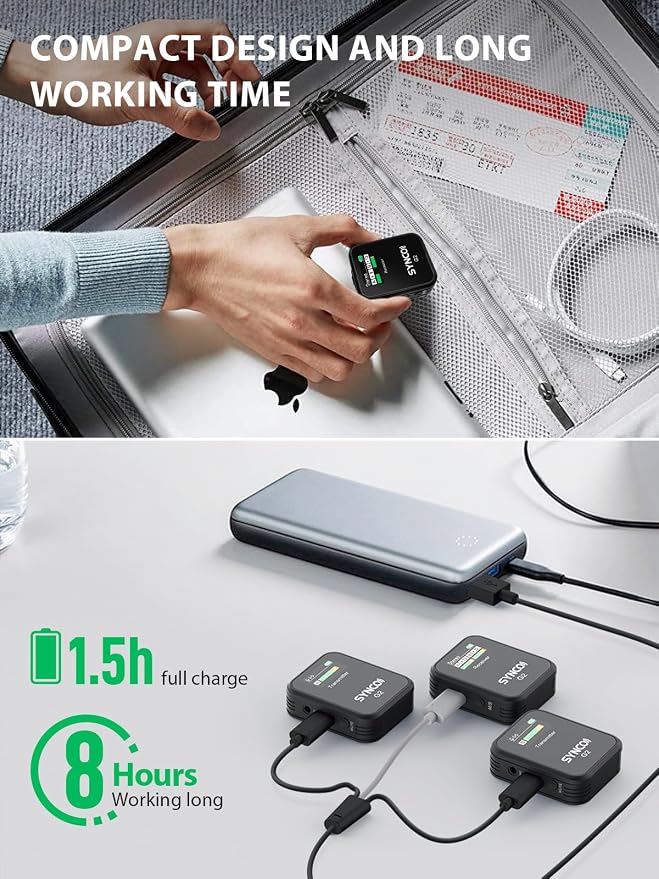 SYNCO Wireless Lavalier Microphone, G2(A2) 2.4G Dual Transmitter 48KHz 24Bit Lapel Mic 656FT 8H for Vlogging Live Streaming YouTube for Camera Smartphone Tablet