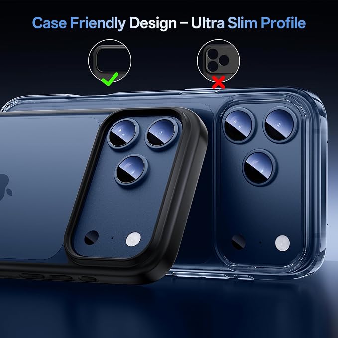 Camera Lens Protector for iPhone 17 Pro Max-Single Piece,Ultra Thin Aluminum Alloy Frame,9H Dual-Strength Glass with 99% AR Light Transmittance,Case Friendly, Dark Blue