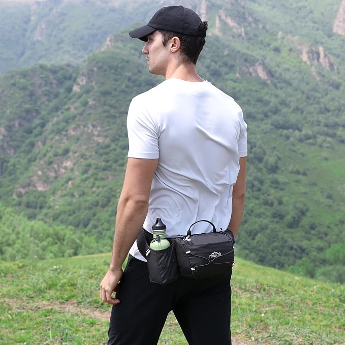 INOXTO Slim Running Belt Fanny Pack for Women and Men Sports Waist Bag Pack for Running Walking Cycling Hiking Reflective Running Pouch Belt for All Phones (Black)