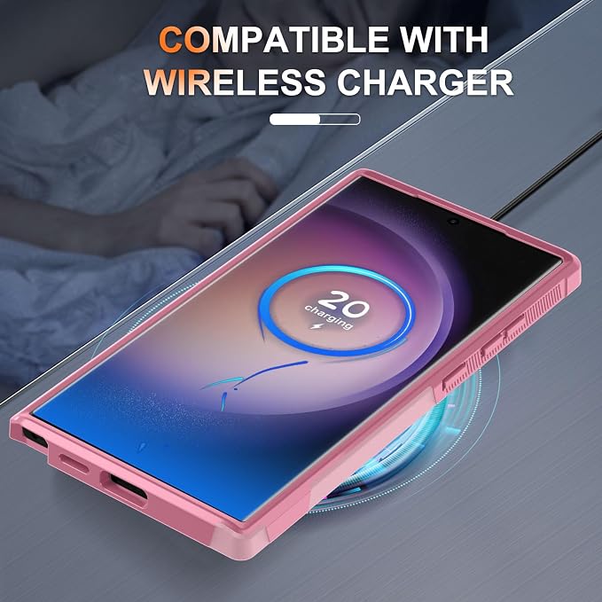 RMOCR Case for Samsung Galaxy S25 Ultra, Full Body Heavy Duty Rugged Shockproof Protective Phone Cover with Lanyard Strap, Tempered Glass Screen Protector and Camera Lens Cover, Cute Pink
