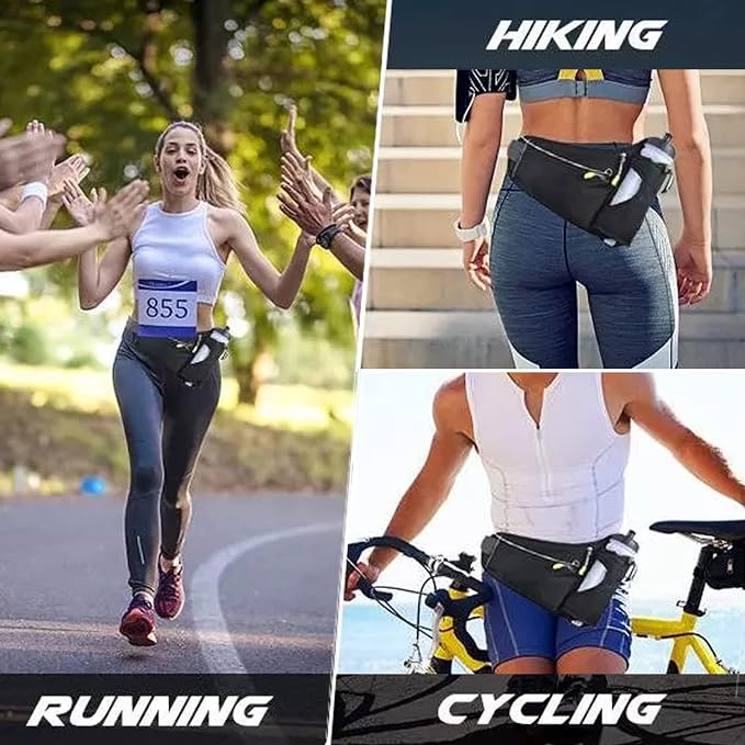 HOTEMIA Fanny Pack with Water Bottle Holder, Hydration Running Belt for Men Women Adjustable Strap Waist Bag Suitable for Hiking Running Walking Jogging Camping(Bottle Not Included) (Black)