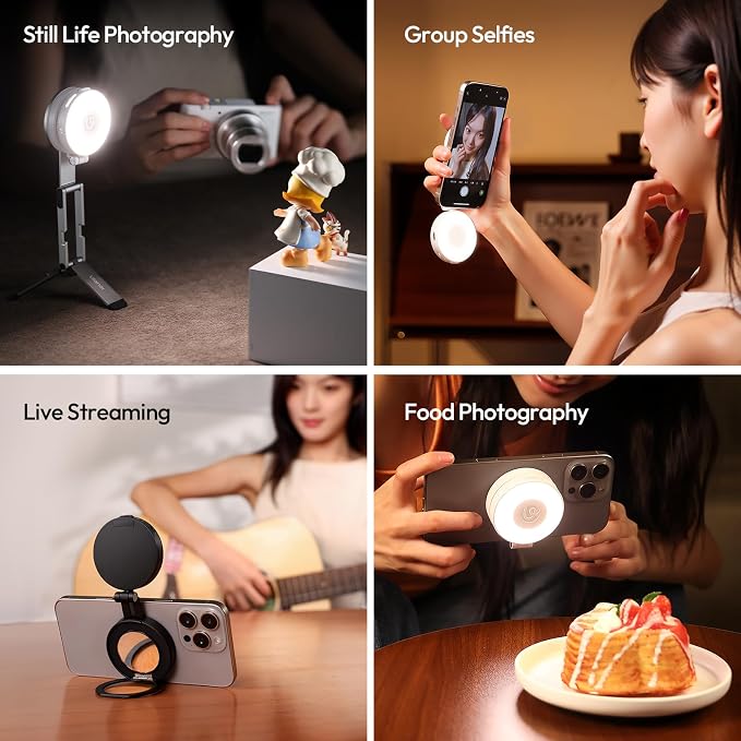 ULANZI LM23 Magnetic Selfie Light, Upgraded 360° Phone Selfie Ring Light for iPhone Magsafe, LED Phone Beauty Fill Lights with Mirror for Selfies/Video Calls/Conference/Vlogging/Photography - Black