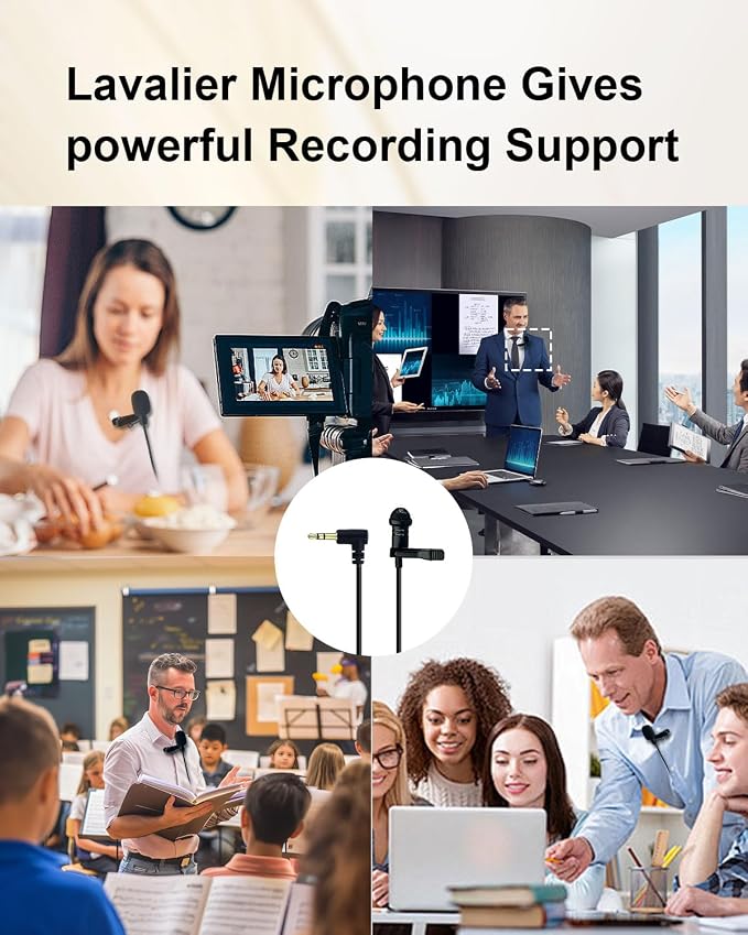 Lavalier Lapel Microphone for DJI MIC 1/2 for Rode GO II Wireless Transmitter, L-Shaped Angle 3.5mm Plug Omnidirectional Condenser Wired Mic with Wind Muff for YouTube Vlog Interview,1.5M