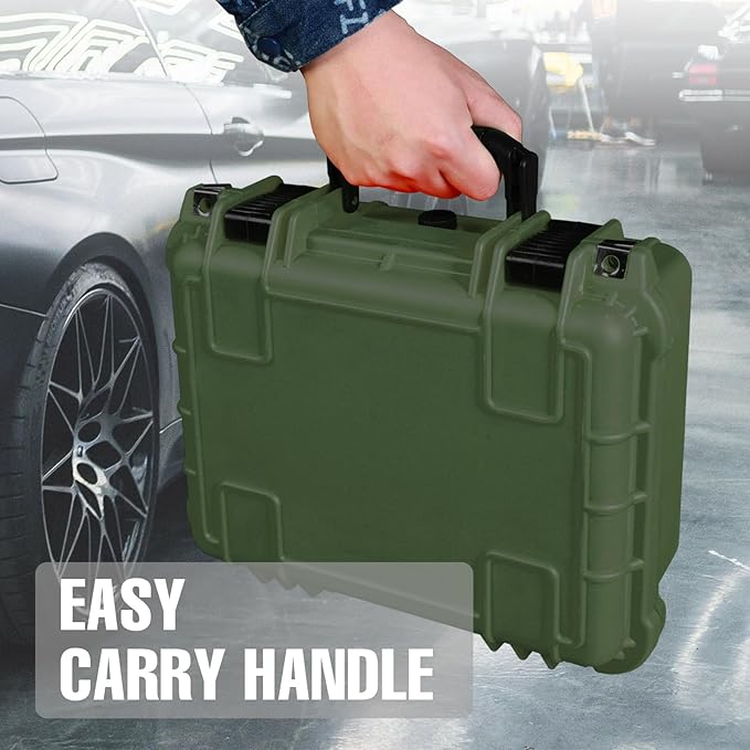 Jack Boss 14x 11.5x 6.5 Inch Hard Case, Portable Weather Waterproof Protective Camera Case with Customizable Foam, Fit Use of Drones, Camera, Equipments, Green