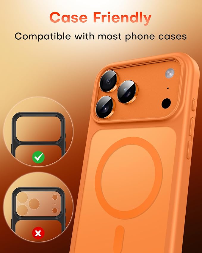 TOCOL Camera Lens Protector for iPhone 17 Pro Max/iPhone 17 Pro Tempered Glass HD Individual Scratch Resistant Camera Cover Accessories Case Friendly 2 Pack(Orange)