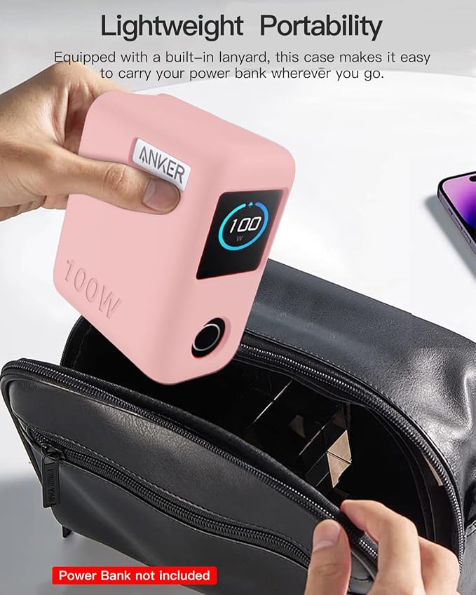 Silicone Case for Anker GaNPrime Lite 100W Charger (A121B, 4-Port), Full-Body Protective Cover for Anker Prime Power Bank,Precise Port Cutouts (Case Only) Pink