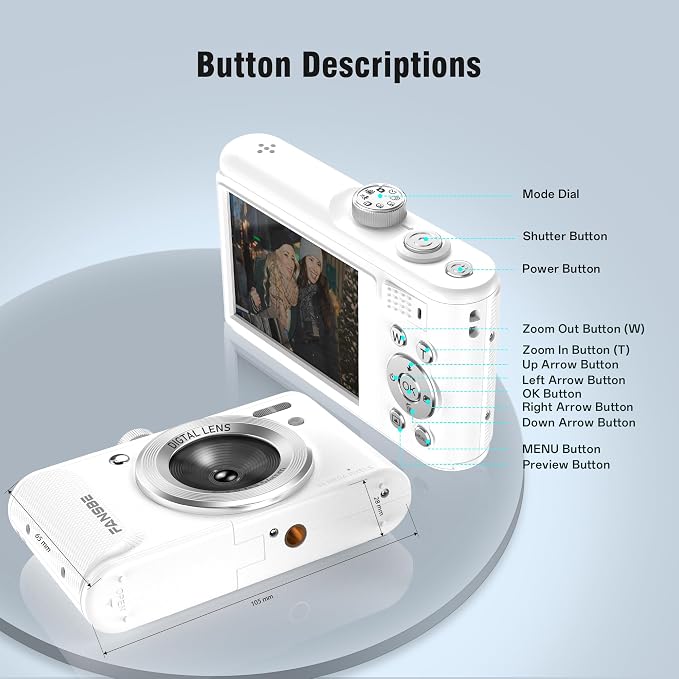 Digital Camera, 4K Vlogging Camera with 64MP, Point and Shoot Digital Cameras with 18X Zoom, Anti-Shake, Mode Dial, 32GB SD Card, Card Reader, Charger, Compact Small Cameras, Off White
