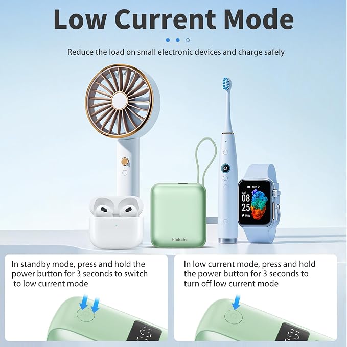 Hichain Portable Charger with Dual Built-in Cables 10000mAh Small Power Bank 22.5W Fast Charging Mini Powerbank LED Display Travel Essential Battery Pack for iPhone 17 16 15 14 13 All Series Green
