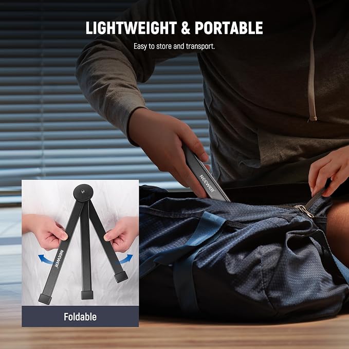 NEEWER Metal Mini Tripod Base for TL120C TL60 CL124 Tube Light Wand Stick, Extra Stable Foldable Handheld Tripod Legs Feet Tabletop Light Stand with 1/4" Screw, Silicone Pad, 3"/8cm Low Angle, CTN5