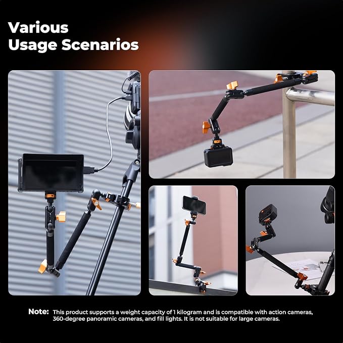 K&F CONCEPT 22" Magic Arm Clamp Kit, Overhead Desk Camera Mount, Long Articulating Friction Boom Arm for Phone, Action Camera, LED Light, Microphone