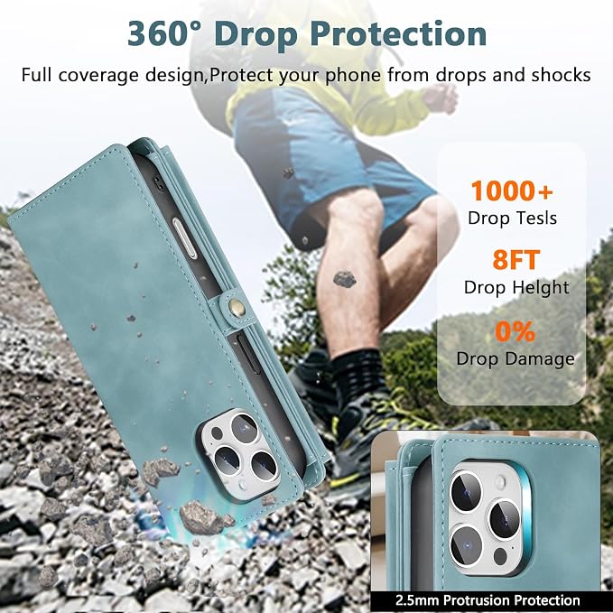 Wallet Case for iPhone 16 Pro Max with Card Holder/Crossbody Wallet/Strap| RFID Blocking | Magnetic | Kickstand | Detachable | PU Leather Phone Case for iPhone 16 Pro Max,6.9 in,Blue