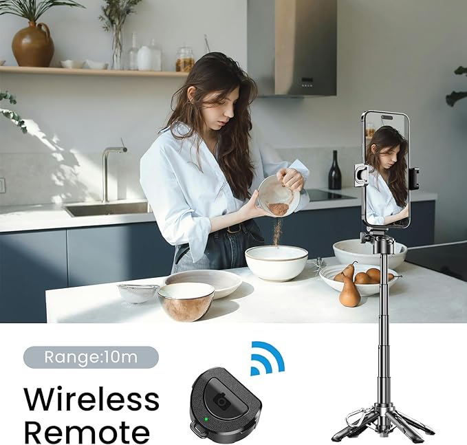 Portable Selfie Stick Tripod with Dual Fill Lights & Bluetooth Remote – 3-in-1 Pocket Size Phone Tripod with 2 Cold Shoe Mounts for iPhone Android – Mini Video Stand for Live Streaming