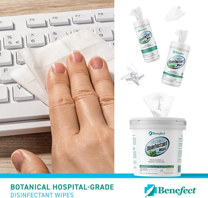 Benefect Botanical Disinfectant Wipes β 1,500 Sanitizing Wipes. 6 Pack of 250 Wipes Per Unit - High Traffic - Gym Wipes, Schools and Food Safe Cleaning (250, 6)