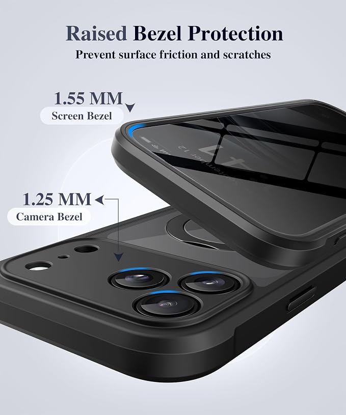 BERFY for iPhone 17 Pro Case, Compatible with MagSafe, Built in Privacy Screen Protector, Shockproof Full Body Phone Case for 17 Pro with Magnetic Stand, Clear Black