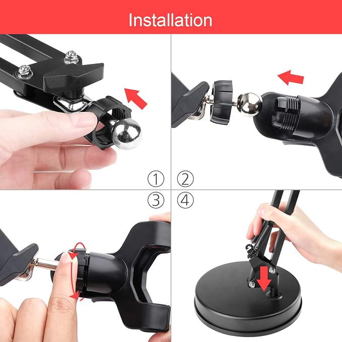Chromlives Overhead Phone Mount - Articulating Arm Stand with Base, 360 Adjustable Phone & Tablet Holder