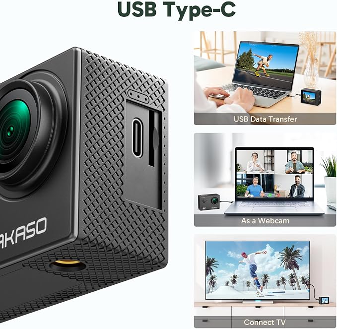 AKASO EK7000 4K30FPS 20MP WiFi Action Camera with 64GB MicroSD Memory Card Bundle EIS Ultra HD 131FT Waterproof Underwater Camera Remote Control 4X Zoom Support External Microphone Black