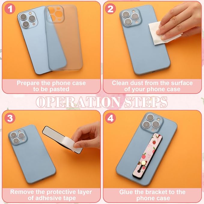 Weewooday 6 Pieces Phone Grip Holder Cell Phone Grip Strap Telescopic Finger Strap Stand Universal Finger Kickstand for Most Smartphones(Fruit)