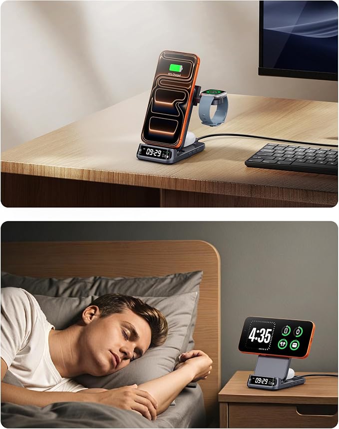 Magnetic Wireless Charger for Fitbit Versa 4/3/Sense 2/1/Ace LTE, 3 in 1 Charging Station for Samsung S26/S26+/S26 Ultra/S25/S24/S23, for iPhone Air/17/16/15/14, for Google 9 Pro/9a/8/7, No Adapter