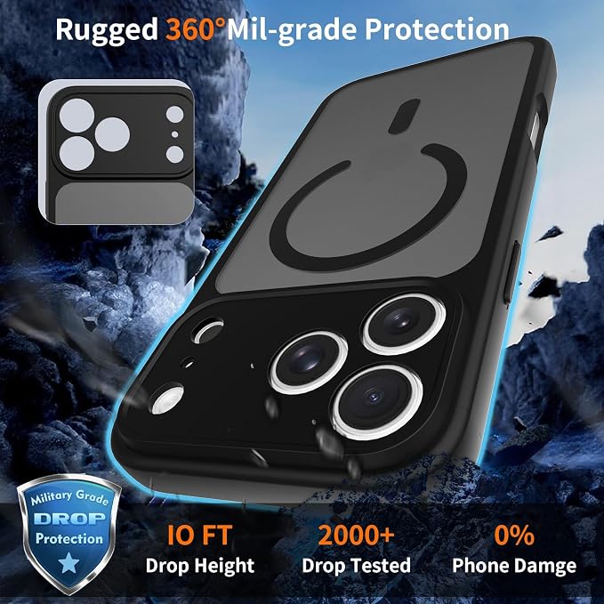 Magnetic iPhone Case Compatible with MagSafe, Shockproof Translucent Matte Phone Case for iPhone 17 Pro Max, iPhone 17 Pro, Anti-Fingerprint, Oil Resistant, Stain Resistant(Black, iPhone 17 Pro Max)