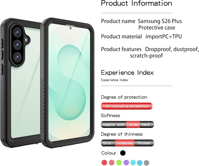 for Samsung Galaxy S26 Plus Waterproof Case, Military-Grade Full Body Defense: IP68 Underwater Protection, Built-in Screen Protector & Camera Lens Cover, 10FT Waterproof Shockproof Dustproof.