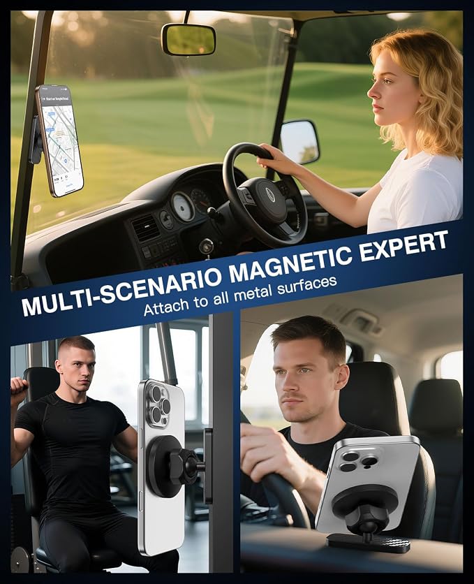 MoKo Dual Magnetic Phone Holder for Gym, 360°Adjustable Gym Phone Holder Magnet Compatible with MagSafe & iPhone 12-17 Series, Portable Phone Mount for Gym/Golf Cart/Car, Gym Accessories for Men Women